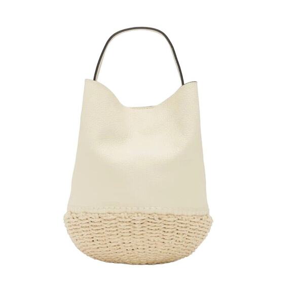 Vince Camuto Sula Leather Top Handle Bucket Bag Jasmine Cream Snap Closure - Picture 1 of 14